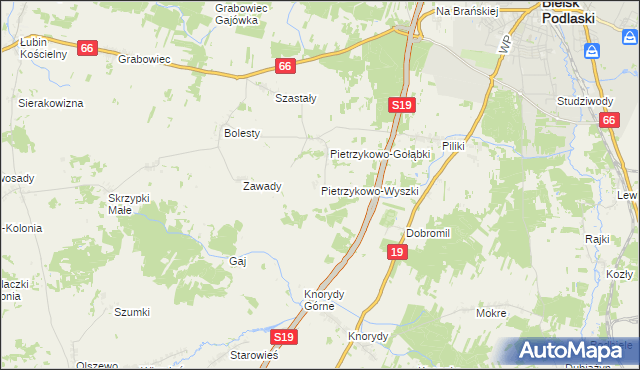 mapa Pietrzykowo-Wyszki, Pietrzykowo-Wyszki na mapie Targeo