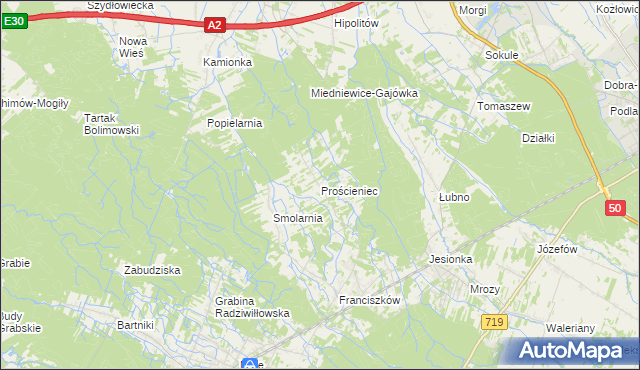 mapa Prościeniec, Prościeniec na mapie Targeo