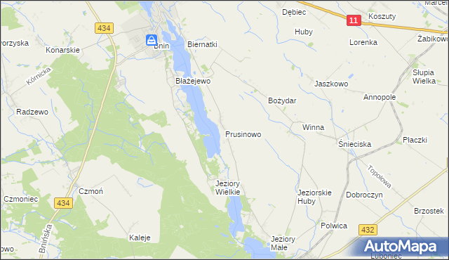 mapa Prusinowo gmina Kórnik, Prusinowo gmina Kórnik na mapie Targeo