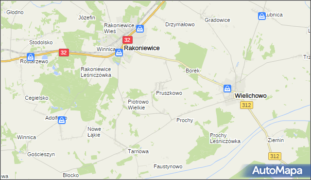 mapa Pruszkowo gmina Wielichowo, Pruszkowo gmina Wielichowo na mapie Targeo