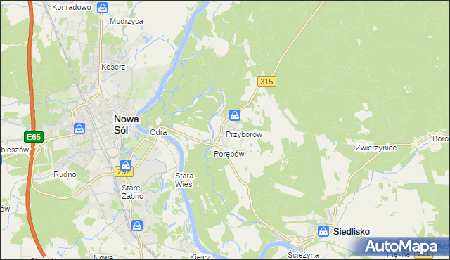 mapa Przyborów gmina Nowa Sól, Przyborów gmina Nowa Sól na mapie Targeo
