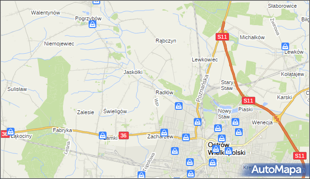 mapa Radłów gmina Raszków, Radłów gmina Raszków na mapie Targeo