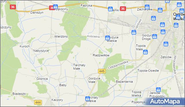 mapa Radziwiłłów gmina Ostrów Wielkopolski, Radziwiłłów gmina Ostrów Wielkopolski na mapie Targeo