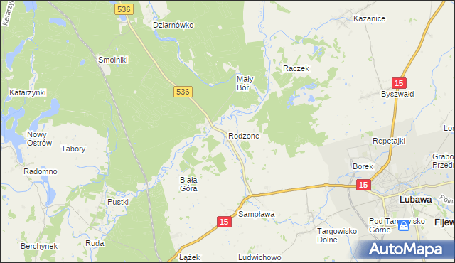 mapa Rodzone gmina Lubawa, Rodzone gmina Lubawa na mapie Targeo