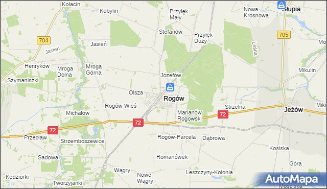 mapa Rogów powiat brzeziński, Rogów powiat brzeziński na mapie Targeo