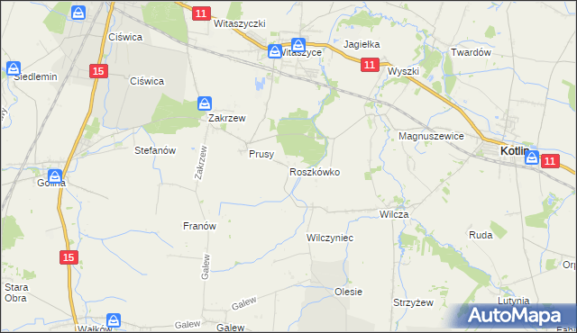 mapa Roszkówko gmina Jarocin, Roszkówko gmina Jarocin na mapie Targeo