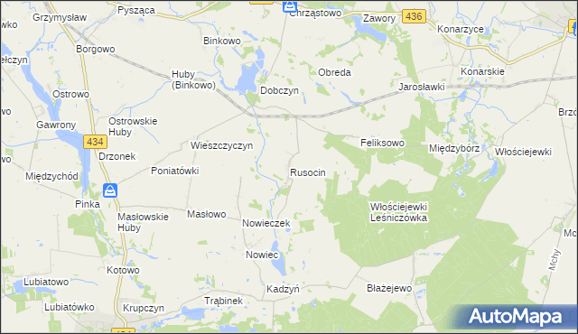 mapa Rusocin gmina Dolsk, Rusocin gmina Dolsk na mapie Targeo