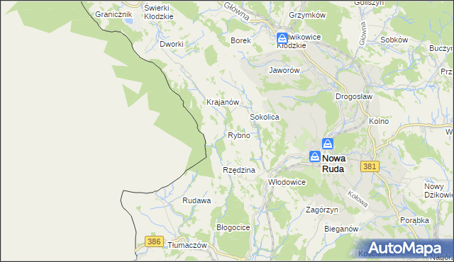 mapa Rybno gmina Nowa Ruda, Rybno gmina Nowa Ruda na mapie Targeo