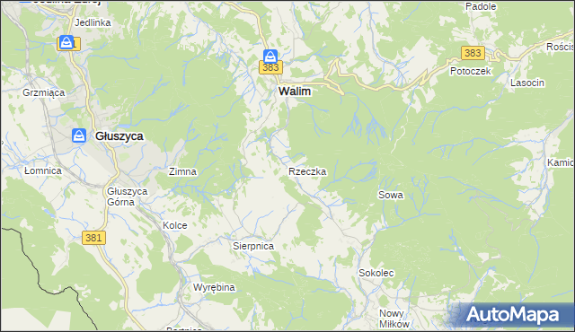 mapa Rzeczka gmina Walim, Rzeczka gmina Walim na mapie Targeo