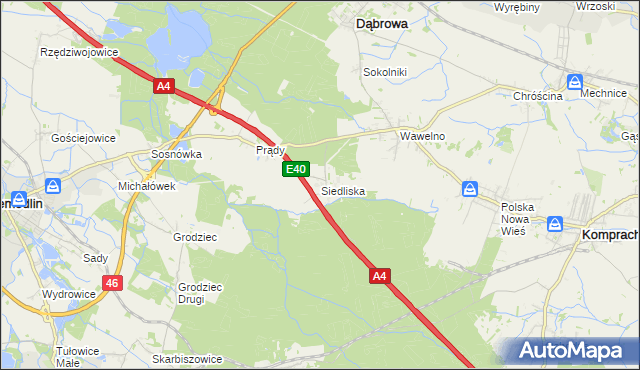 mapa Siedliska gmina Dąbrowa, Siedliska gmina Dąbrowa na mapie Targeo