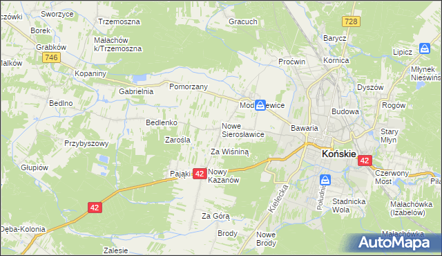 mapa Sierosławice gmina Końskie, Sierosławice gmina Końskie na mapie Targeo
