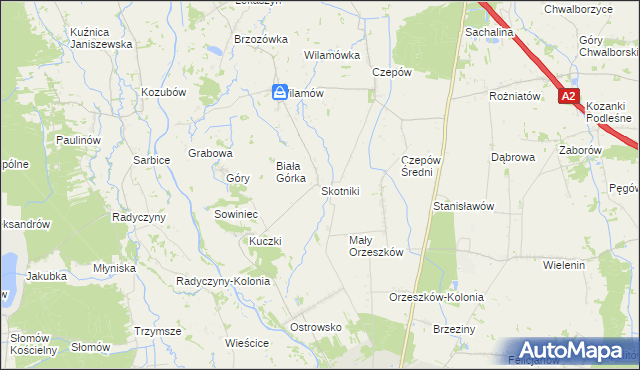 mapa Skotniki gmina Uniejów, Skotniki gmina Uniejów na mapie Targeo