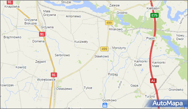 mapa Sławkowo gmina Chełmża, Sławkowo gmina Chełmża na mapie Targeo