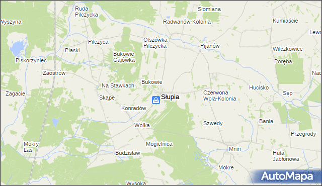 mapa Słupia gmina Słupia Konecka, Słupia gmina Słupia Konecka na mapie Targeo