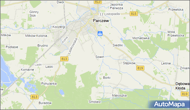 mapa Sowin gmina Parczew, Sowin gmina Parczew na mapie Targeo