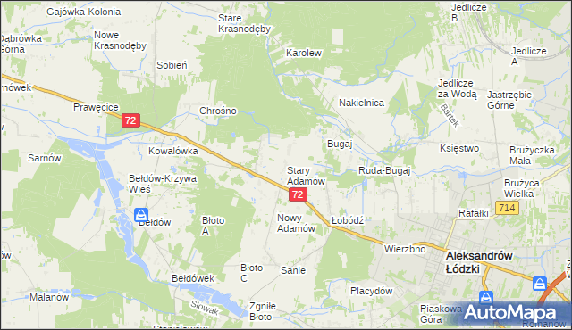 mapa Stary Adamów gmina Aleksandrów Łódzki, Stary Adamów gmina Aleksandrów Łódzki na mapie Targeo
