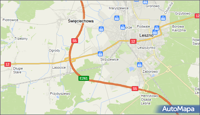 mapa Strzyżewice gmina Święciechowa, Strzyżewice gmina Święciechowa na mapie Targeo