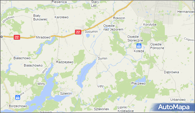 mapa Sumin gmina Starogard Gdański, Sumin gmina Starogard Gdański na mapie Targeo