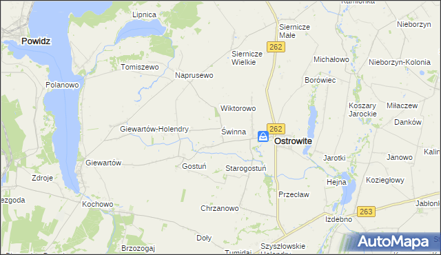 mapa Świnna gmina Ostrowite, Świnna gmina Ostrowite na mapie Targeo