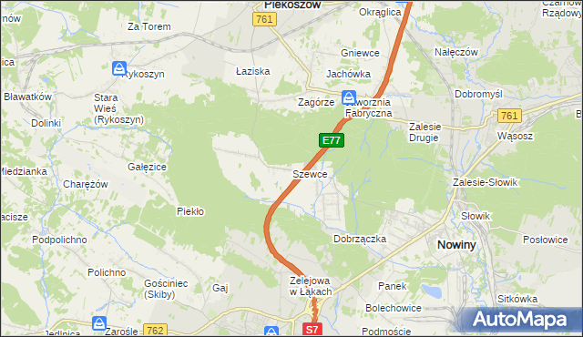 mapa Szewce gmina Sitkówka-Nowiny, Szewce gmina Sitkówka-Nowiny na mapie Targeo