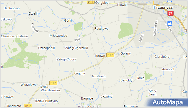 mapa Turowo gmina Czernice Borowe, Turowo gmina Czernice Borowe na mapie Targeo
