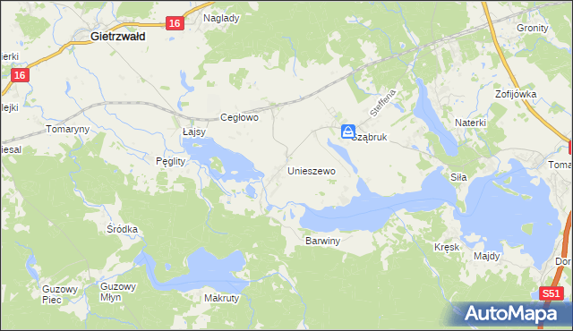 mapa Unieszewo, Unieszewo na mapie Targeo