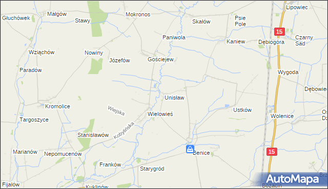 mapa Unisław gmina Krotoszyn, Unisław gmina Krotoszyn na mapie Targeo