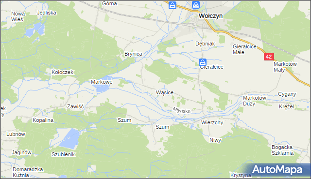 mapa Wąsice, Wąsice na mapie Targeo