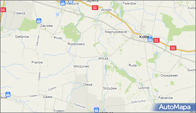 mapa Wilcza gmina Kotlin, Wilcza gmina Kotlin na mapie Targeo