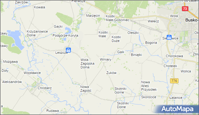 mapa Winiary gmina Pińczów, Winiary gmina Pińczów na mapie Targeo
