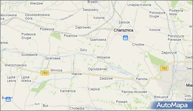 mapa Witowice gmina Charsznica, Witowice gmina Charsznica na mapie Targeo