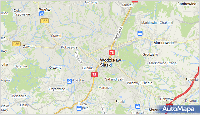 mapa Wodzisławia Śląskiego, Wodzisław Śląski na mapie Targeo