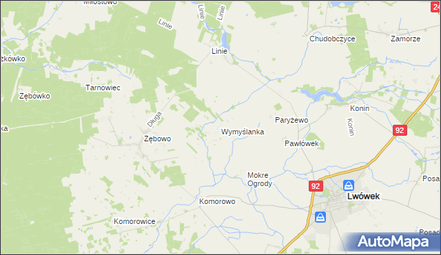 mapa Wymyślanka gmina Lwówek, Wymyślanka gmina Lwówek na mapie Targeo