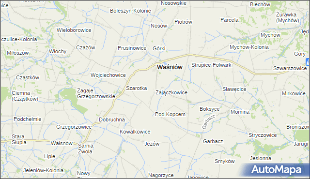 mapa Zajączkowice gmina Waśniów, Zajączkowice gmina Waśniów na mapie Targeo