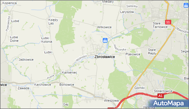 mapa Zbrosławice, Zbrosławice na mapie Targeo