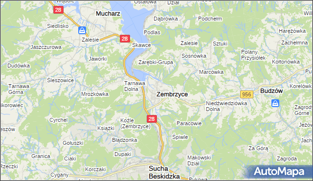mapa Zembrzyce, Zembrzyce na mapie Targeo