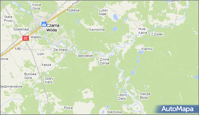 mapa Zimne Zdroje gmina Osieczna, Zimne Zdroje gmina Osieczna na mapie Targeo