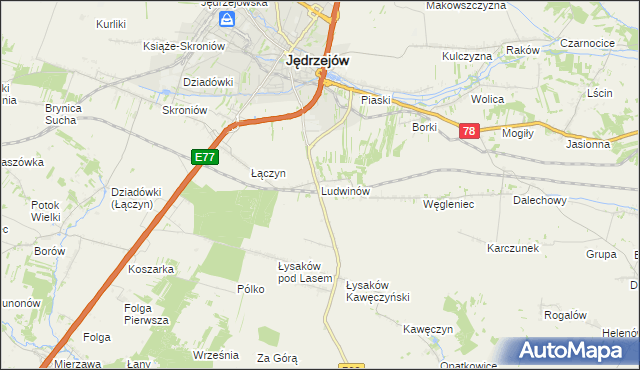 mapa Ludwinów gmina Jędrzejów, Ludwinów gmina Jędrzejów na mapie Targeo