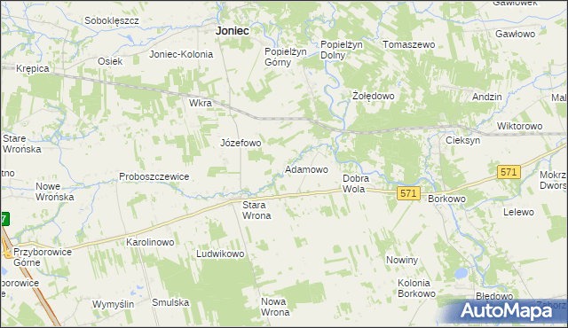 mapa Adamowo gmina Joniec, Adamowo gmina Joniec na mapie Targeo