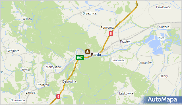 mapa Bardo powiat ząbkowicki, Bardo powiat ząbkowicki na mapie Targeo