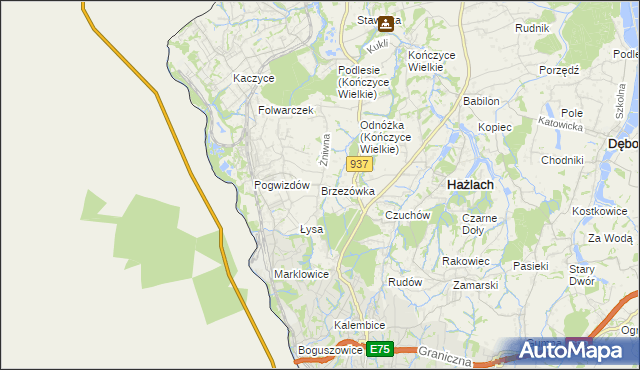 mapa Brzezówka gmina Hażlach, Brzezówka gmina Hażlach na mapie Targeo