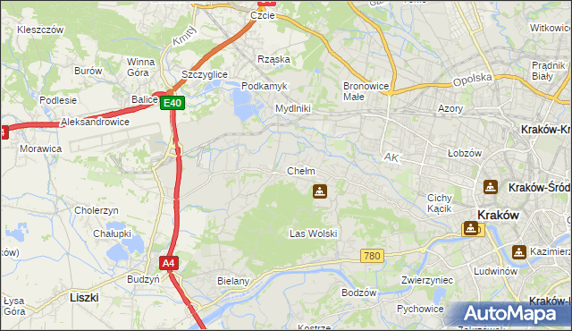 mapa Chełm gmina Kraków, Chełm gmina Kraków na mapie Targeo