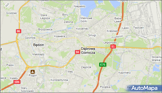 mapa Dąbrowa Górnicza, Dąbrowa Górnicza na mapie Targeo