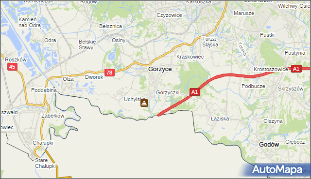 mapa Gorzyczki gmina Gorzyce, Gorzyczki gmina Gorzyce na mapie Targeo