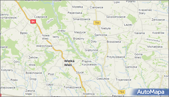 mapa Grębynice, Grębynice na mapie Targeo