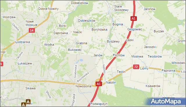 mapa Janów gmina Nowosolna, Janów gmina Nowosolna na mapie Targeo