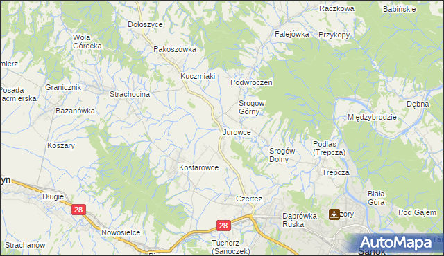 mapa Jurowce gmina Sanok, Jurowce gmina Sanok na mapie Targeo