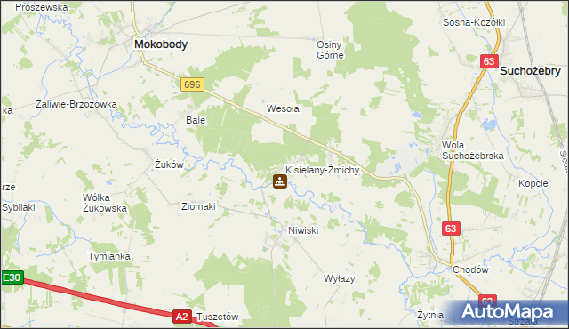 mapa Kisielany-Żmichy, Kisielany-Żmichy na mapie Targeo