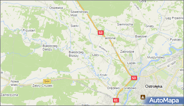 mapa Łazy gmina Olszewo-Borki, Łazy gmina Olszewo-Borki na mapie Targeo