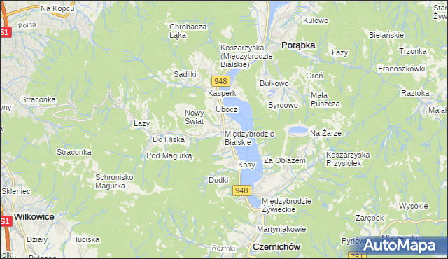 mapa Międzybrodzie Bialskie, Międzybrodzie Bialskie na mapie Targeo